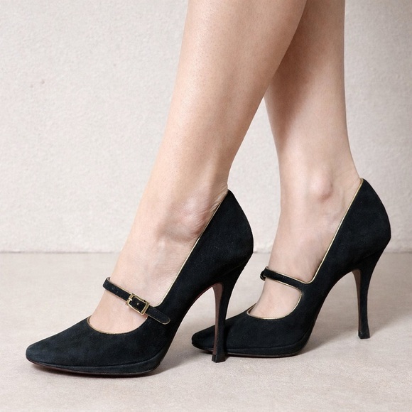Vintage Louis Vuitton Black Suede Mary Jane Heels Size 39 1990s Archival LV Pump